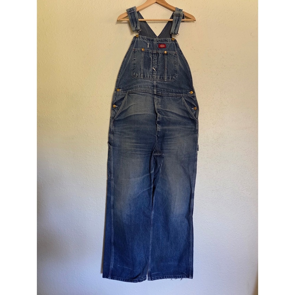 Dickies Mens Vintage Denim Bib Overalls Indigo Blue Workwear 38x30 Regular Fit